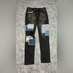AMIRI Japanese Repair Denim Jean Black Mens 31X30  Slim Fit Patchwork Distressed